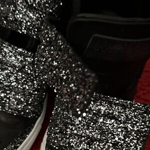 High fashion glitter & leather sneakers